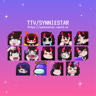 emote showcase for synniestar on Twitch. it displays fourteen emotes.